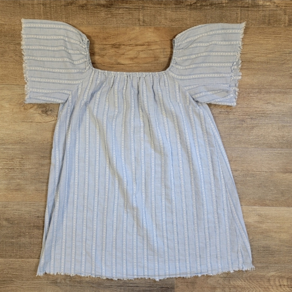 Mustard Seed Tunic Top Blouse Blue and White Stripe Size Large Square Neckline - Picture 7 of 10